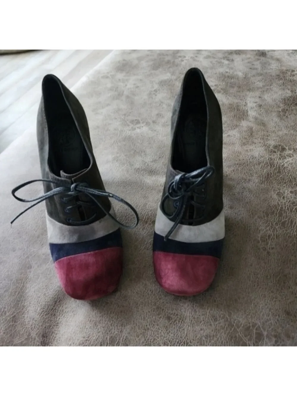 Tory Burch Suede Lace Up Block Heel Oxford